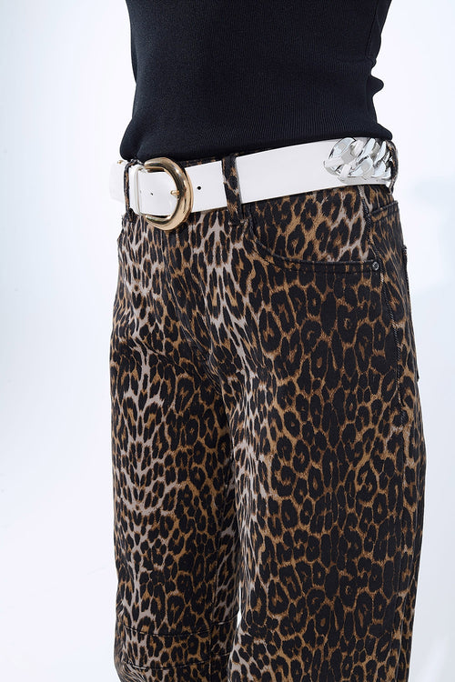 Calças de ganga com estampado leopardo Barrel