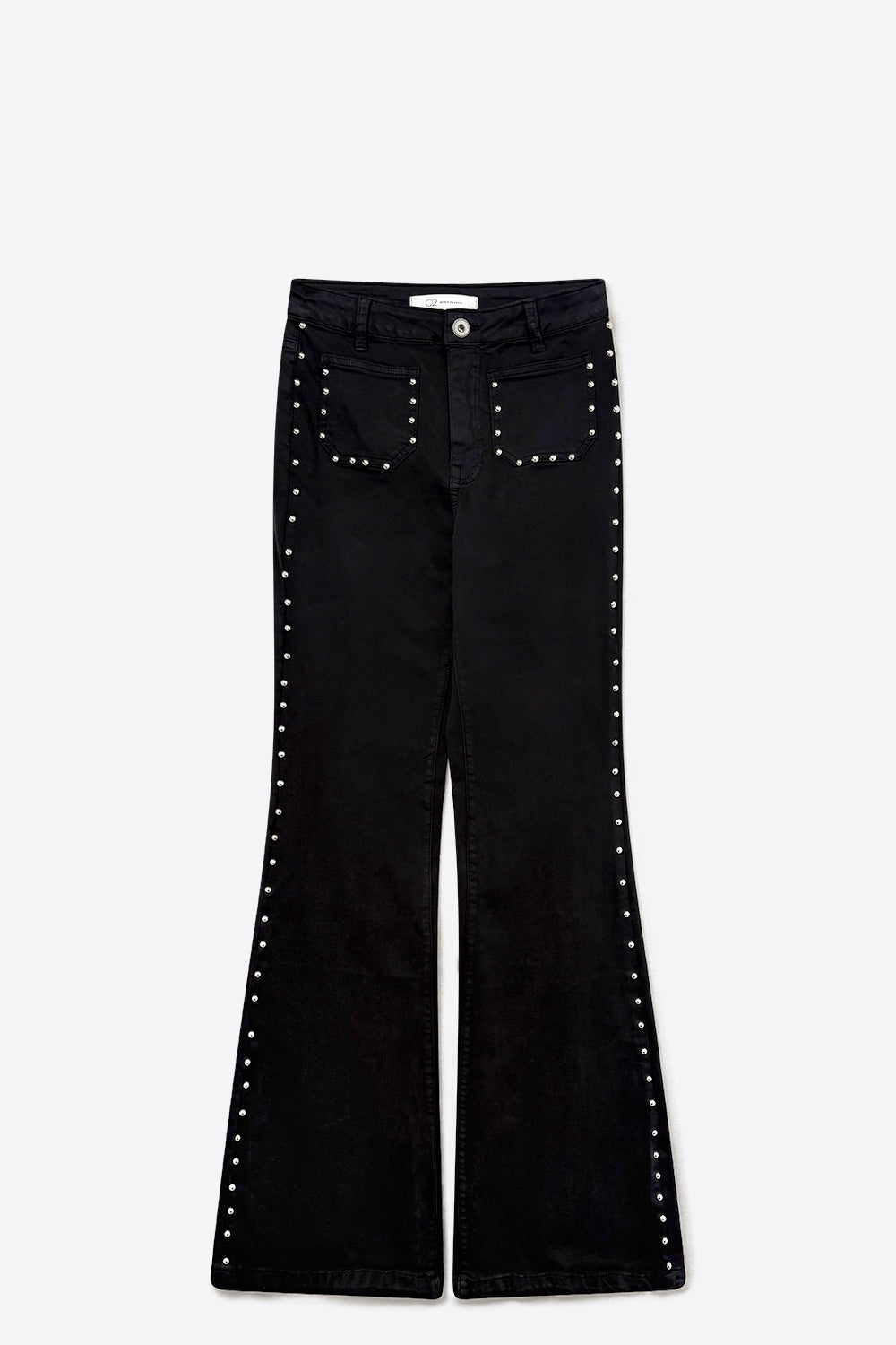Jeans Pretos à Boca-de-Sino com Tachas