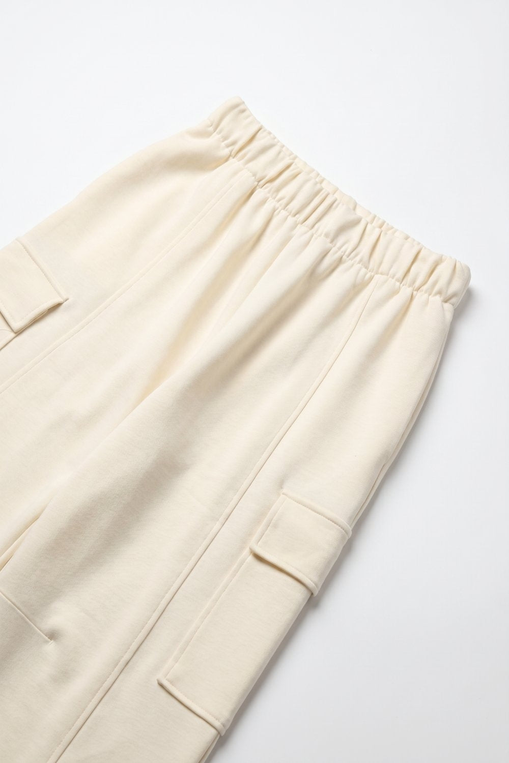 Calças de Perna Larga com Bolsos Cargo, Viscose Creme