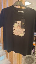 T-shirt Preta Estampado Floral com Strass