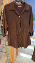 Camisa Castanha Oversized com Cordão