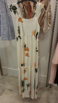 Vestido Longo Creme Botânico Laranja