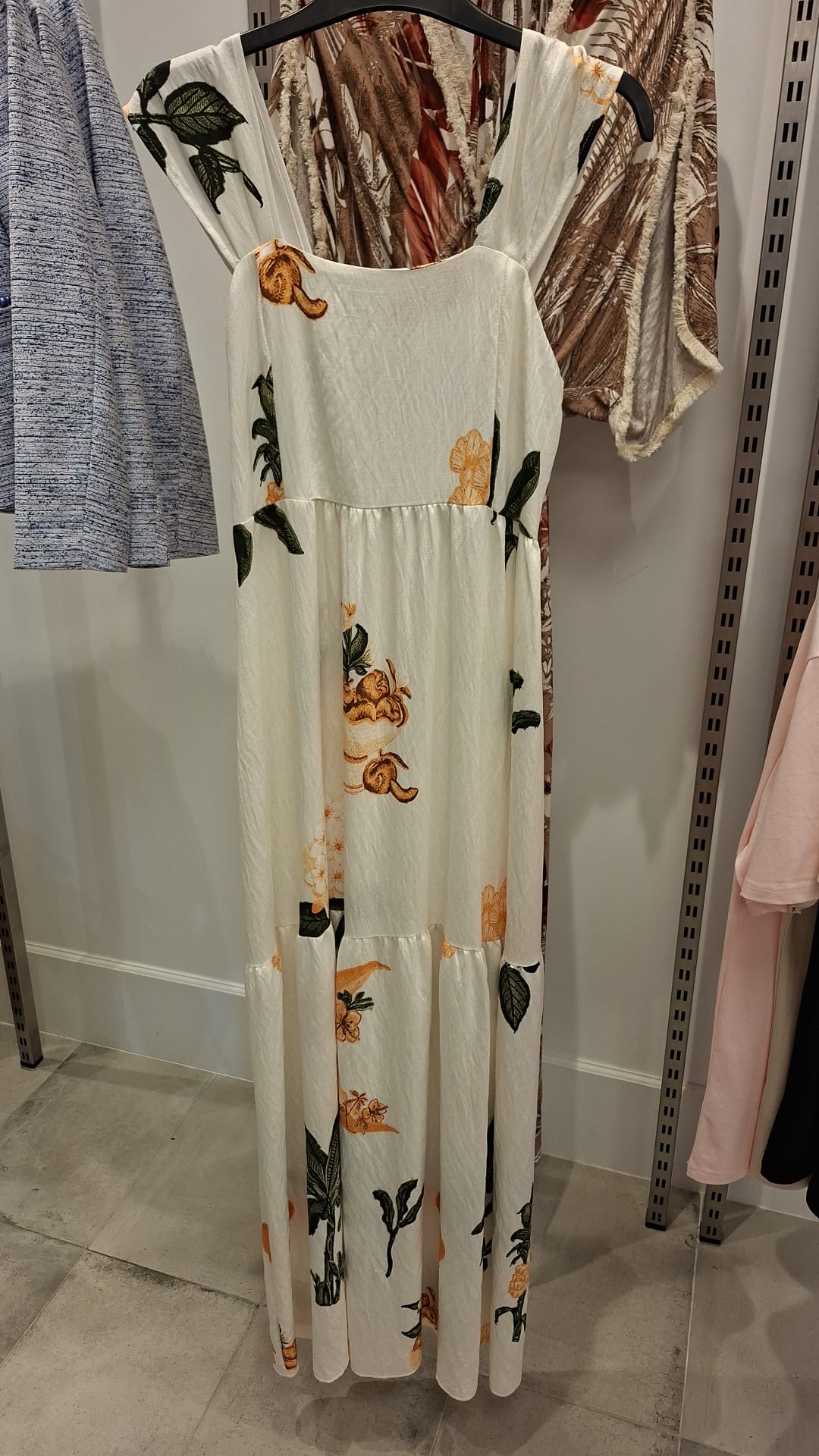 Vestido Longo Creme Botânico Laranja