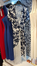 Vestido Floral Azul-Marinho com Franjas