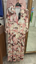 Vestido Camisa Longo Floral Rosa e Castanho