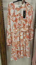Vestido Floral Coral e Creme