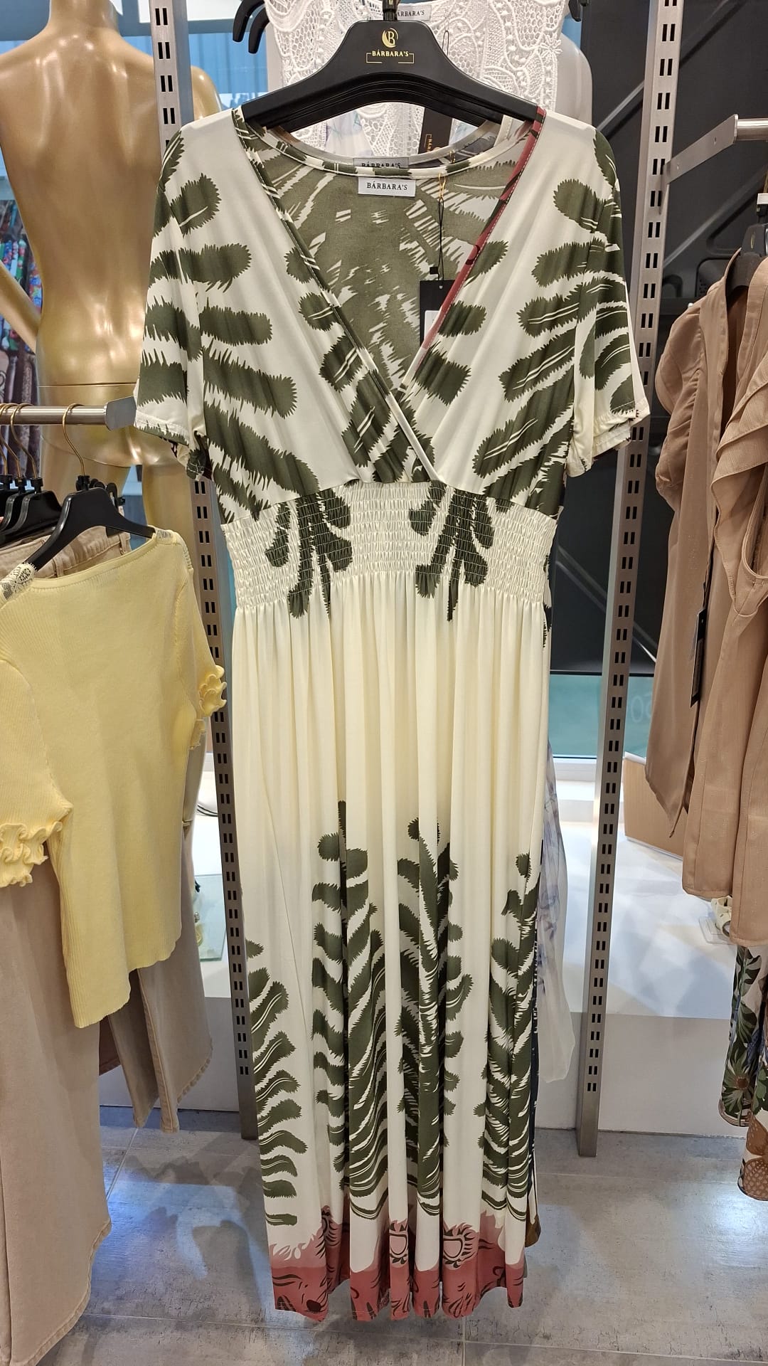 Vestido Caqui Militar com Barra Rosa