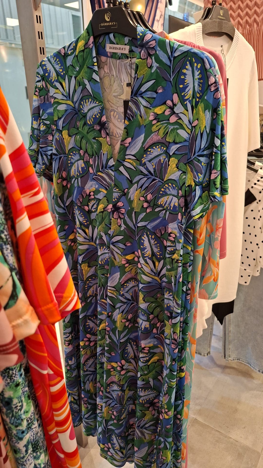 Vestido Floral Botânico Azul e Verde