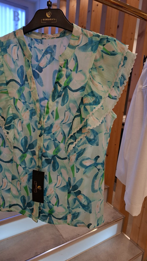 Blusa Aguarela Floral Verde e Azul
