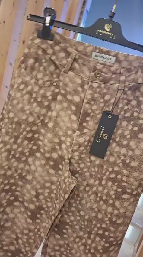 Calças em Ganga com Estampado Animal
